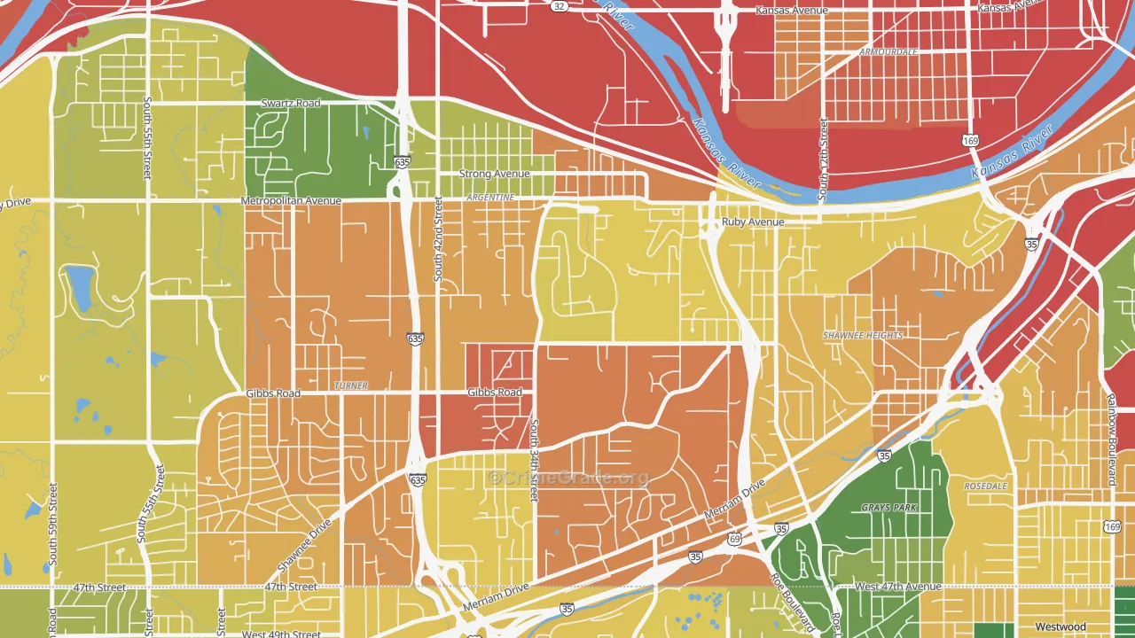 Argentine, Kansas City, KS Map of Theft Rates