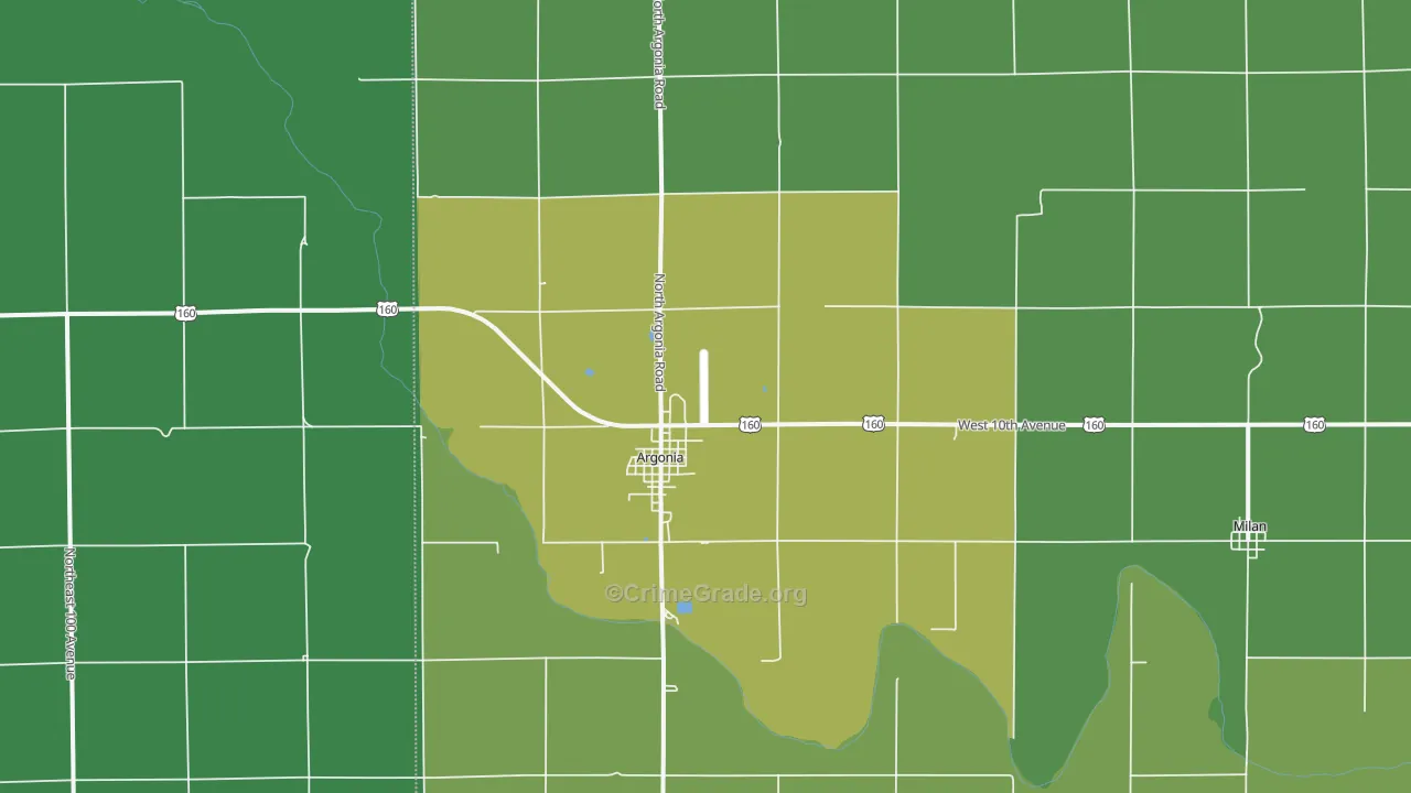 Argonia, KS Map of Theft Rates
