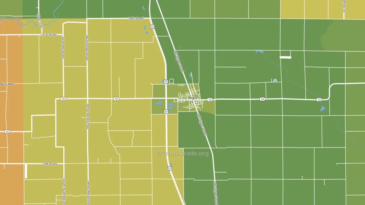 Argos, IN Map of Theft Rates