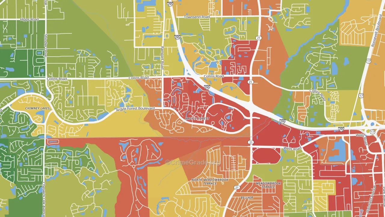 Argyle Forest, Jacksonville, FL Map of Theft Rates