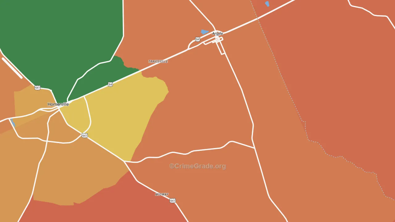 Argyle, GA Map of Theft Rates