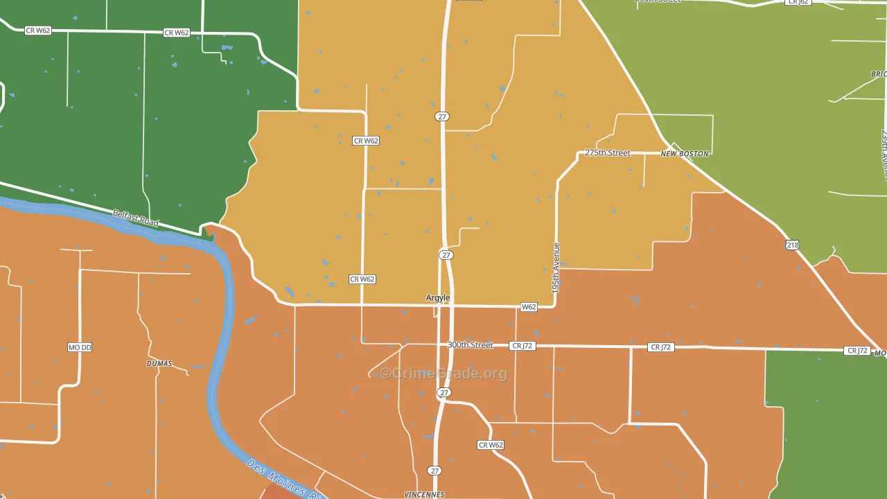 Argyle, IA Map of Theft Rates