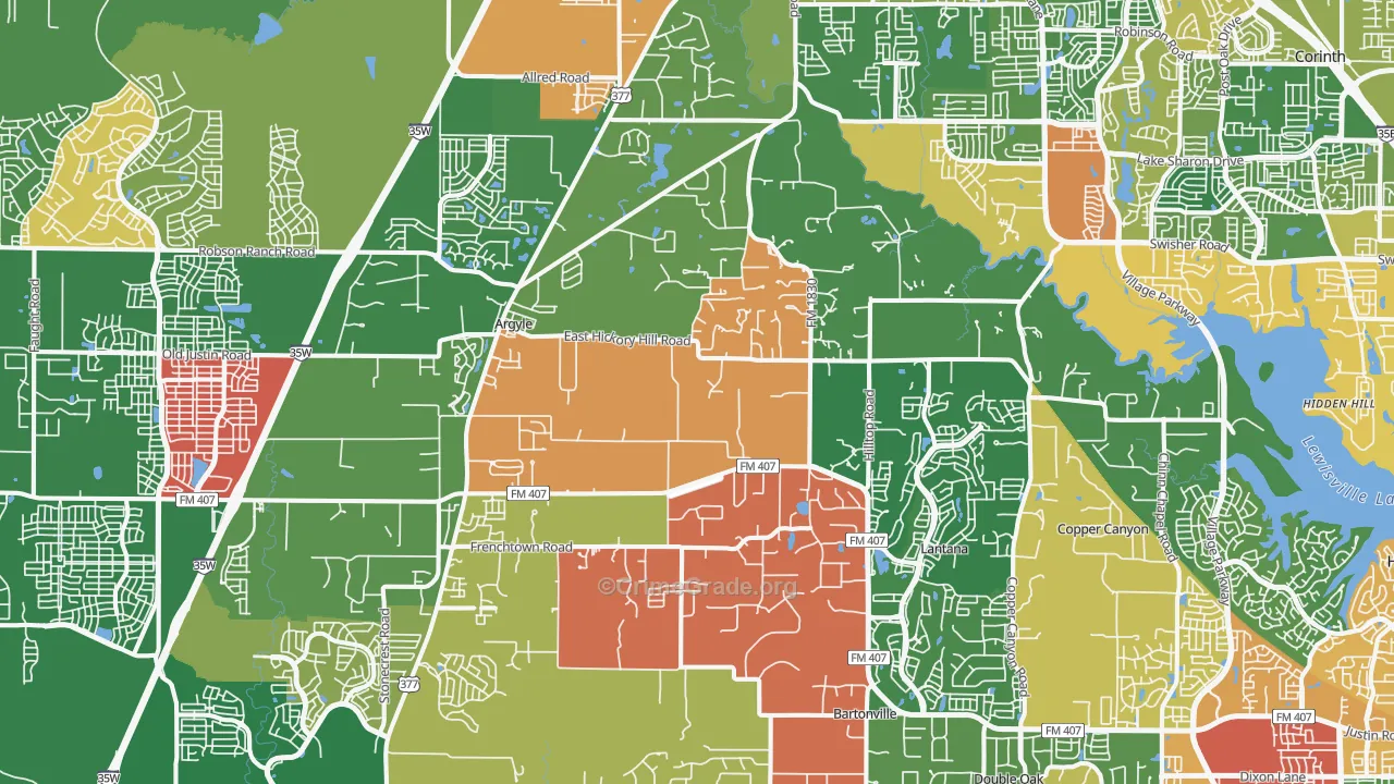 Argyle, TX Map of Theft Rates