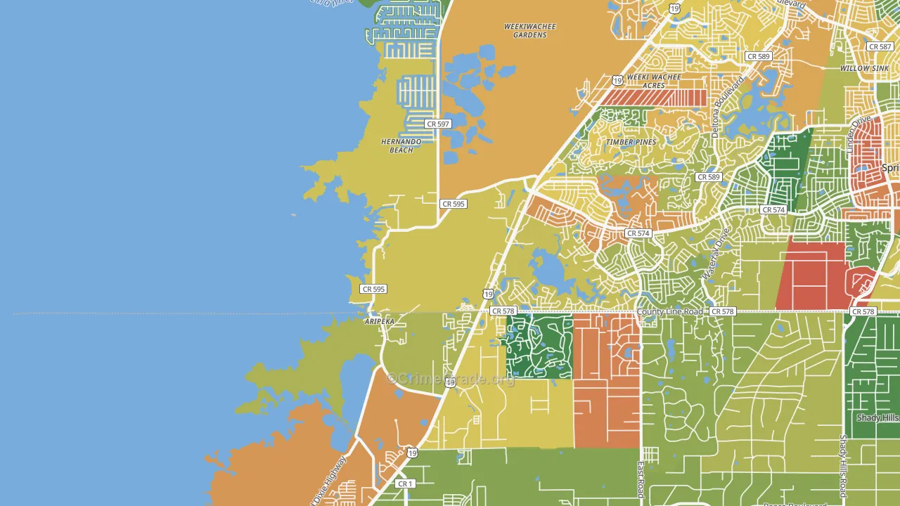 Aripeka, FL Map of Theft Rates
