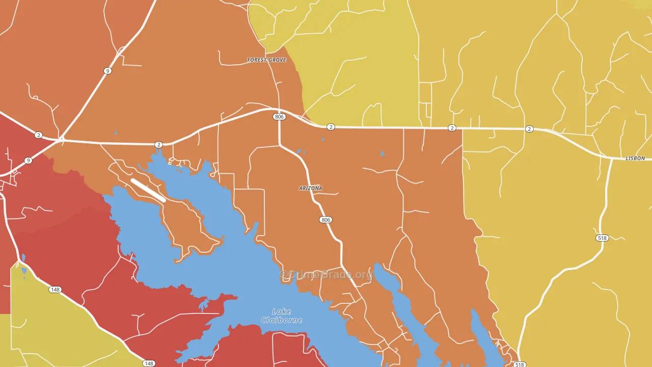 Arizona, LA Map of Theft Rates