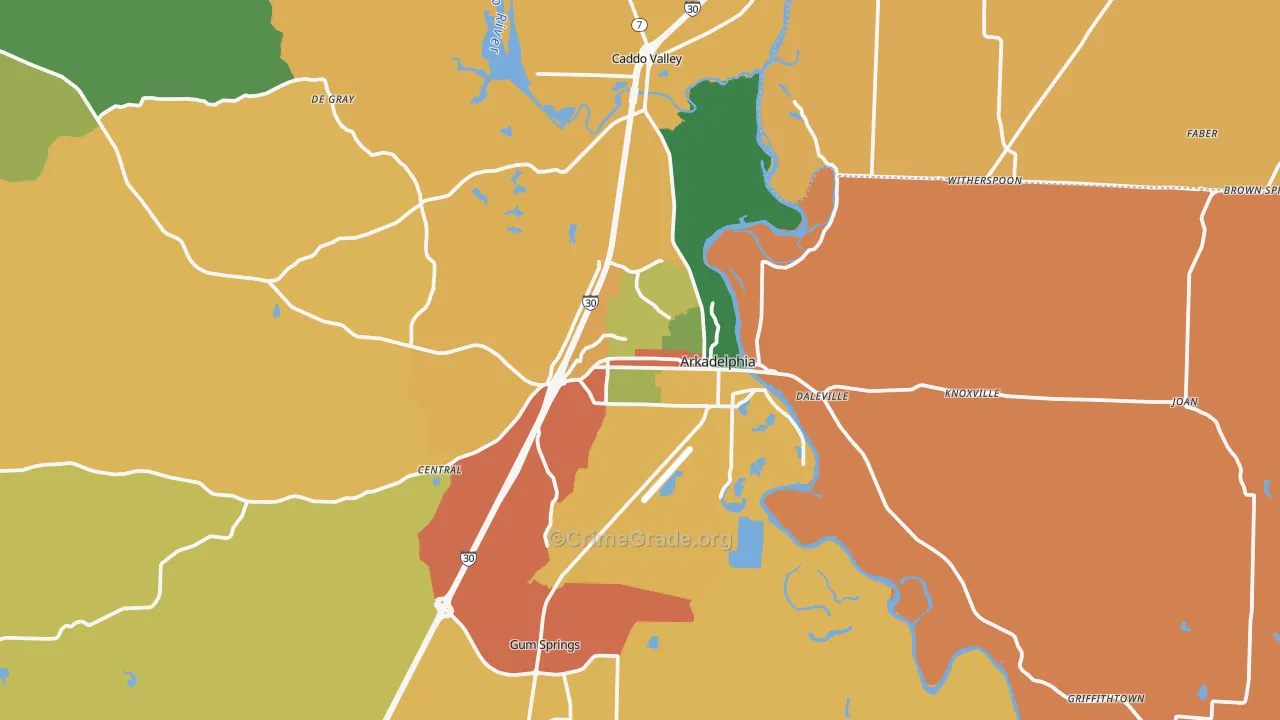 Arkadelphia, AR Map of Theft Rates