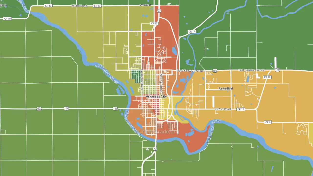 Arkansas City, KS Map of Theft Rates