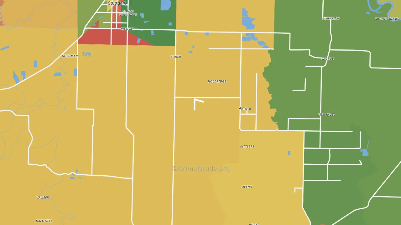 Arkansas County, AR Map of Theft Rates