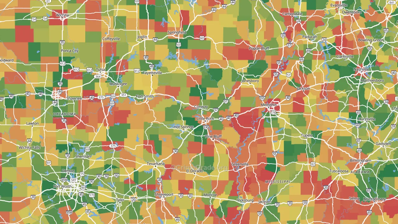 Arkansas Map of Theft Rates