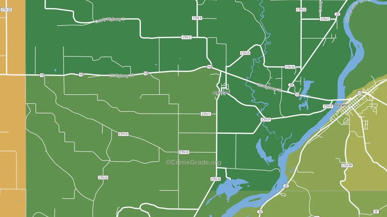 Arkansaw, WI Map of Theft Rates