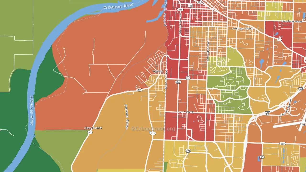 Arkoma, OK Map of Theft Rates
