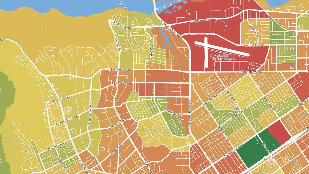 Arlanza, Riverside, CA Map of Theft Rates