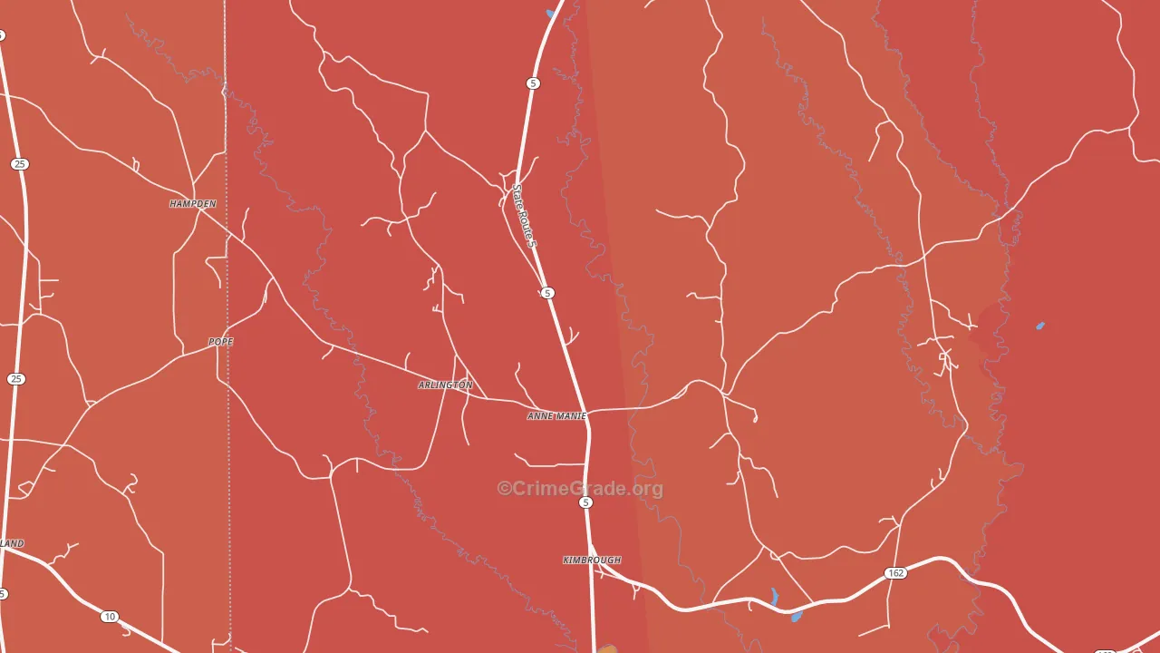 Arlington, AL Map of Theft Rates