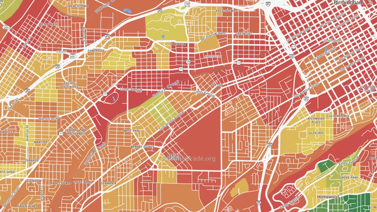 Arlington, Birmingham, AL Map of Theft Rates