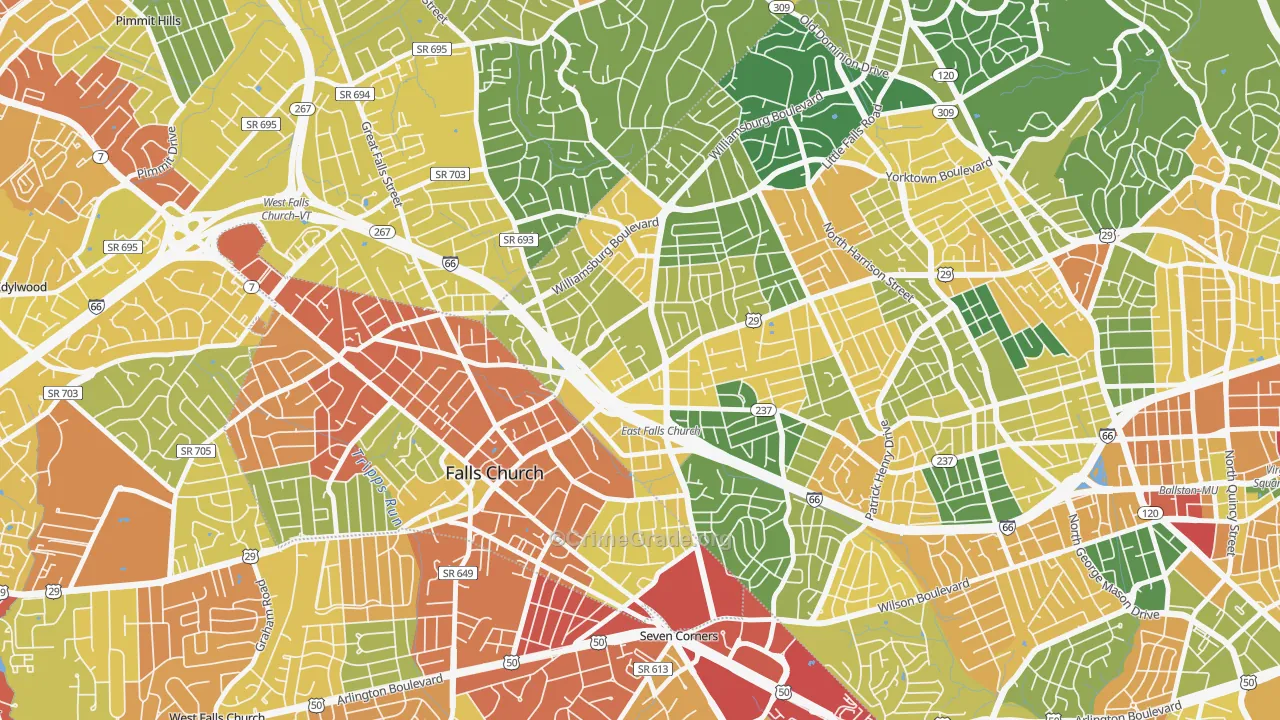 Arlington-East Falls, Arlington, VA Map of Theft Rates
