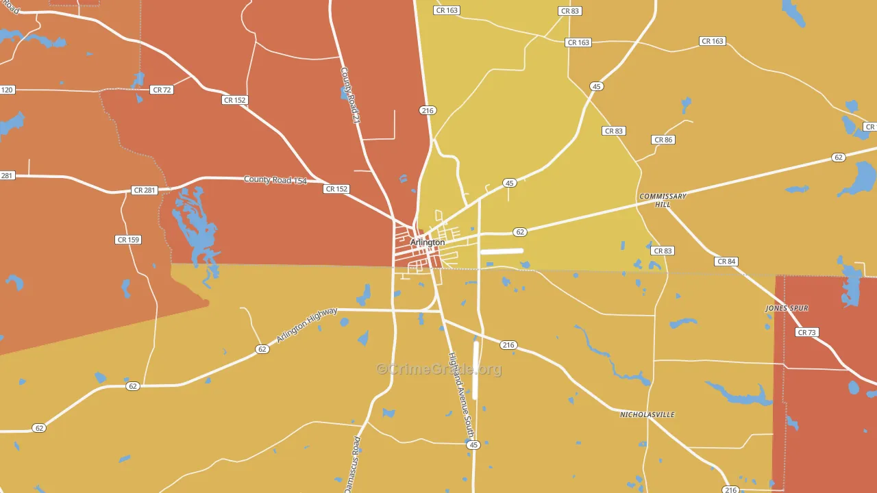 Arlington, GA Map of Theft Rates