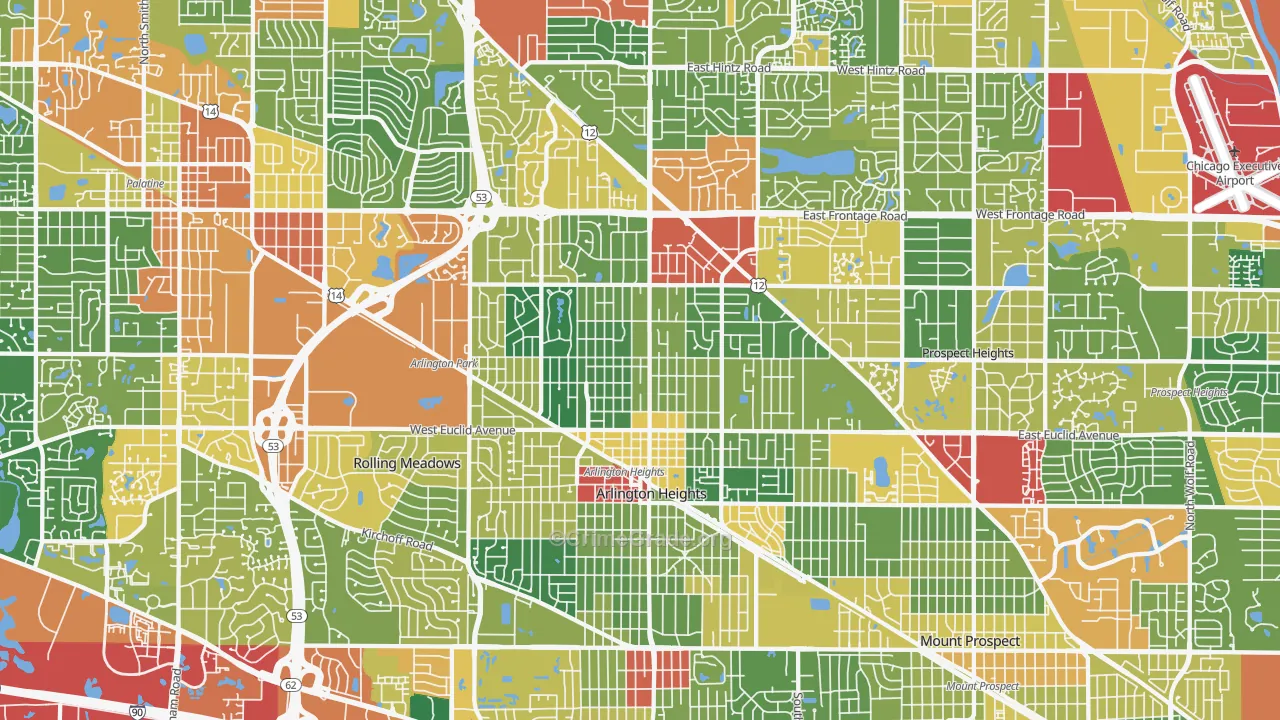 Arlington Heights, IL Map of Theft Rates