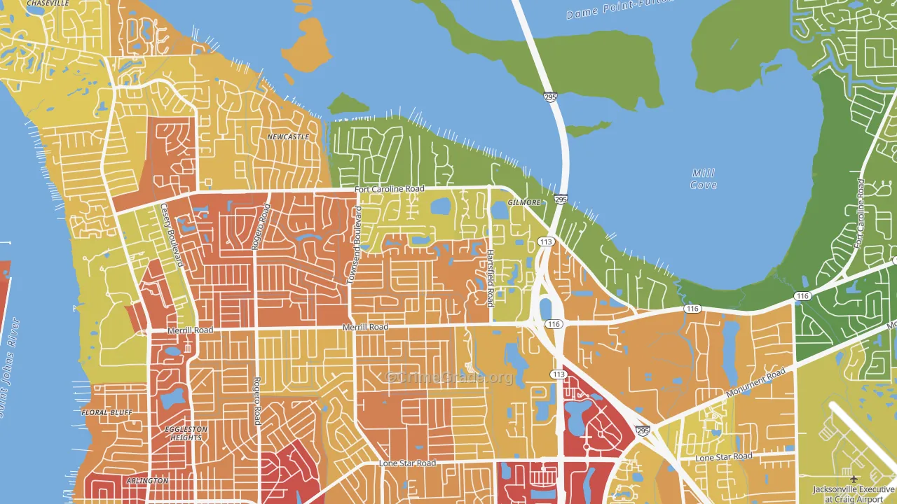 Arlington Hills, Jacksonville, FL Map of Theft Rates