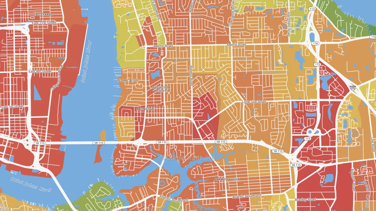 Arlington, Jacksonville, FL Map of Theft Rates