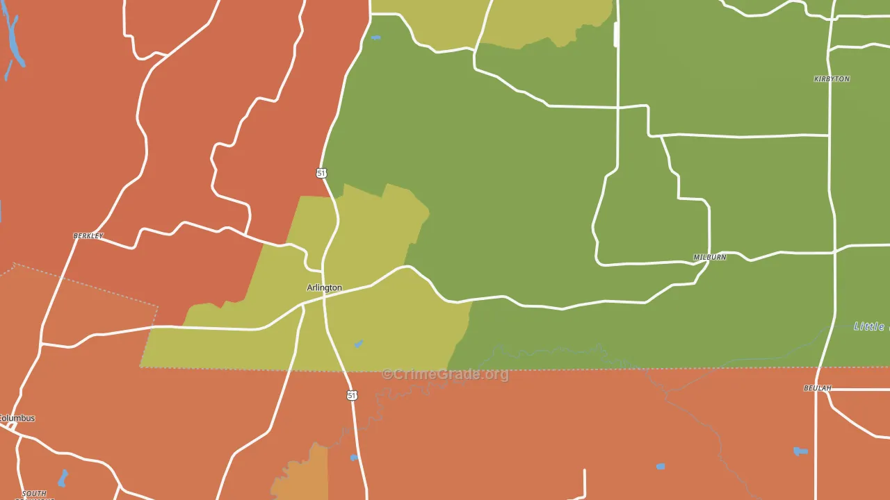 Arlington, KY Map of Theft Rates