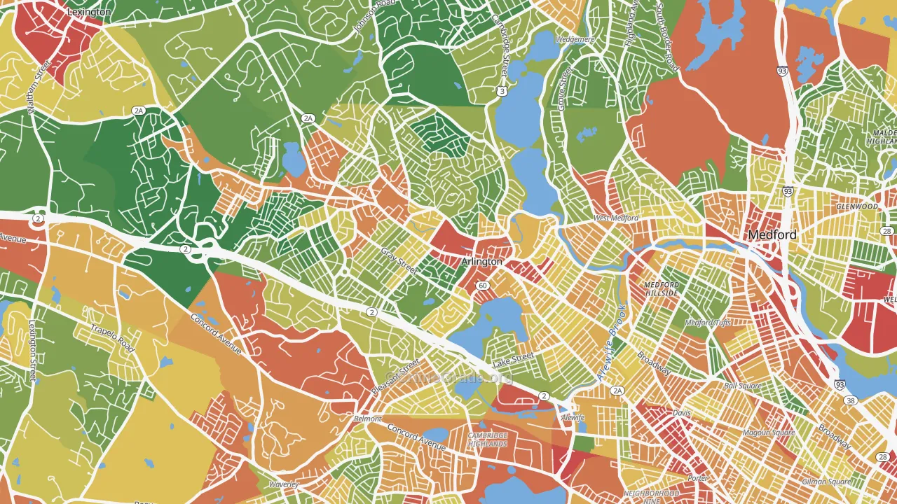 Arlington, MA Map of Theft Rates