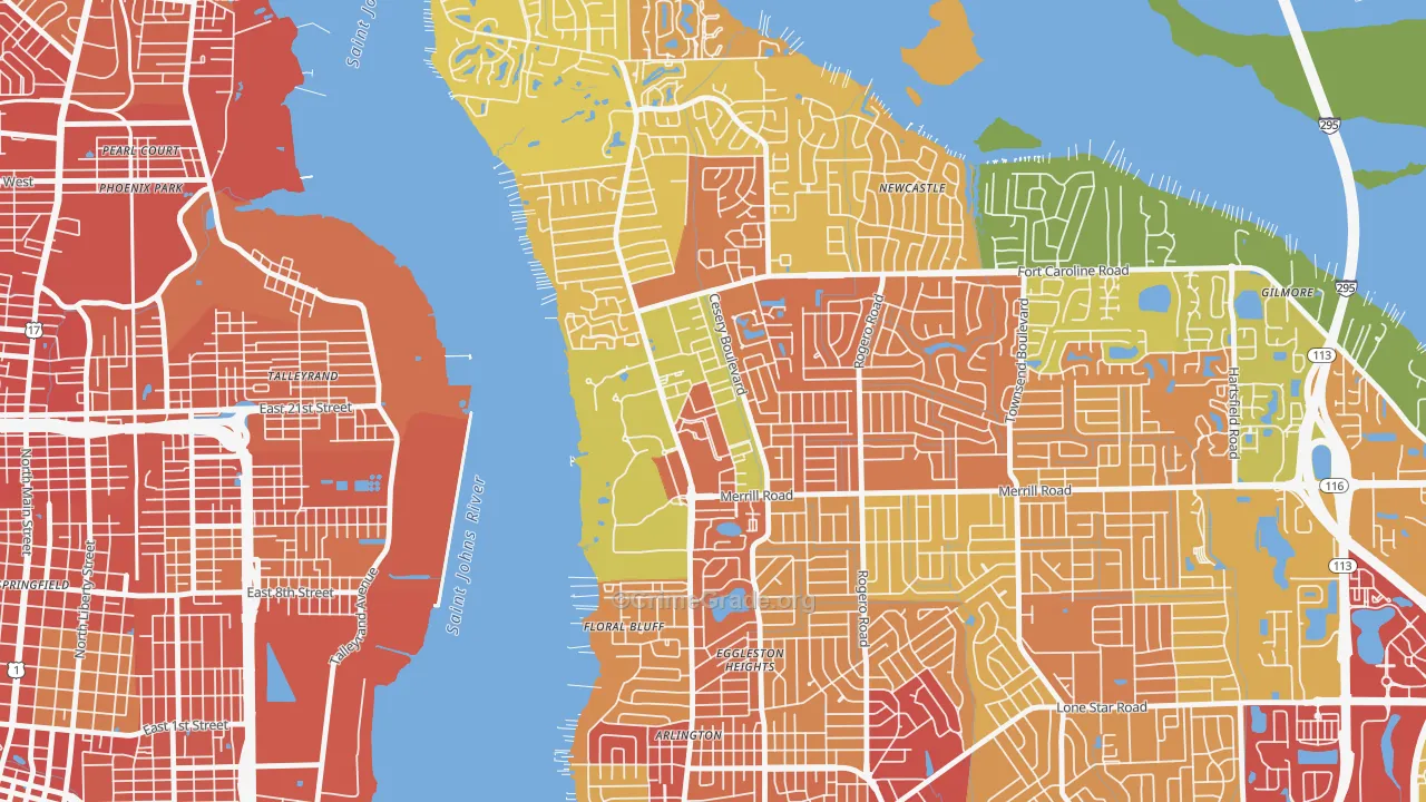 Arlington Manor, Jacksonville, FL Map of Theft Rates