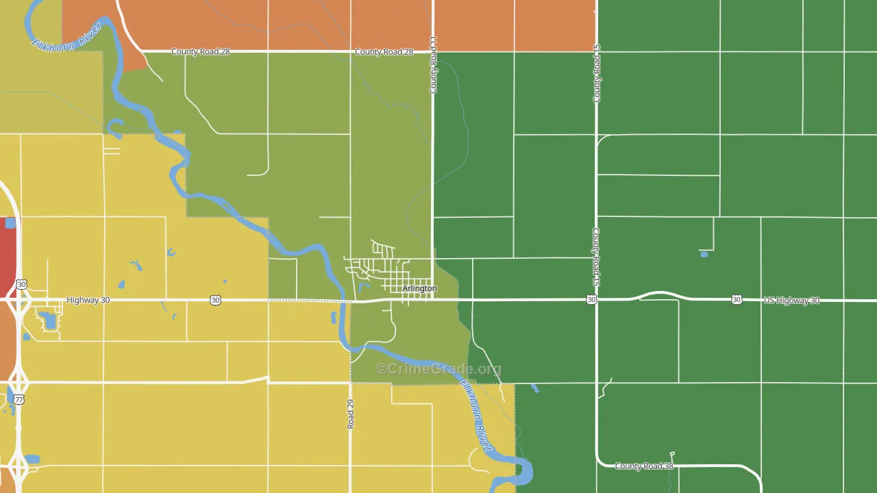 Arlington, NE Map of Theft Rates