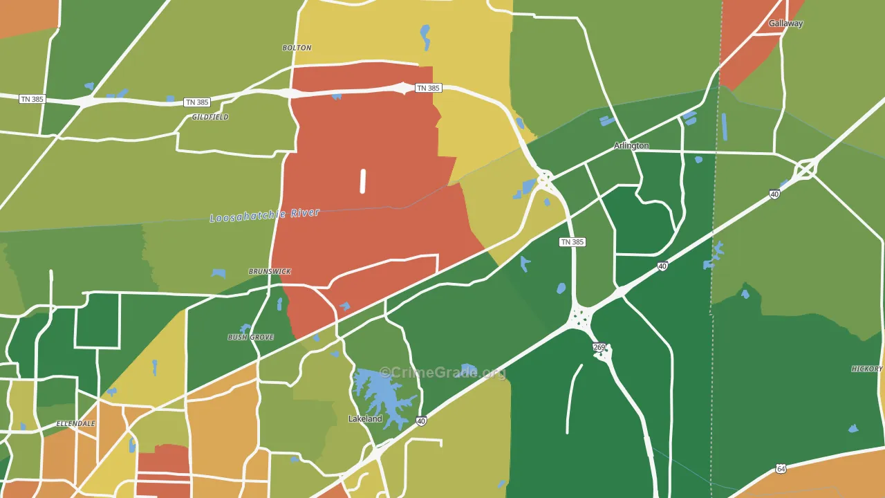 Arlington, TN Map of Theft Rates
