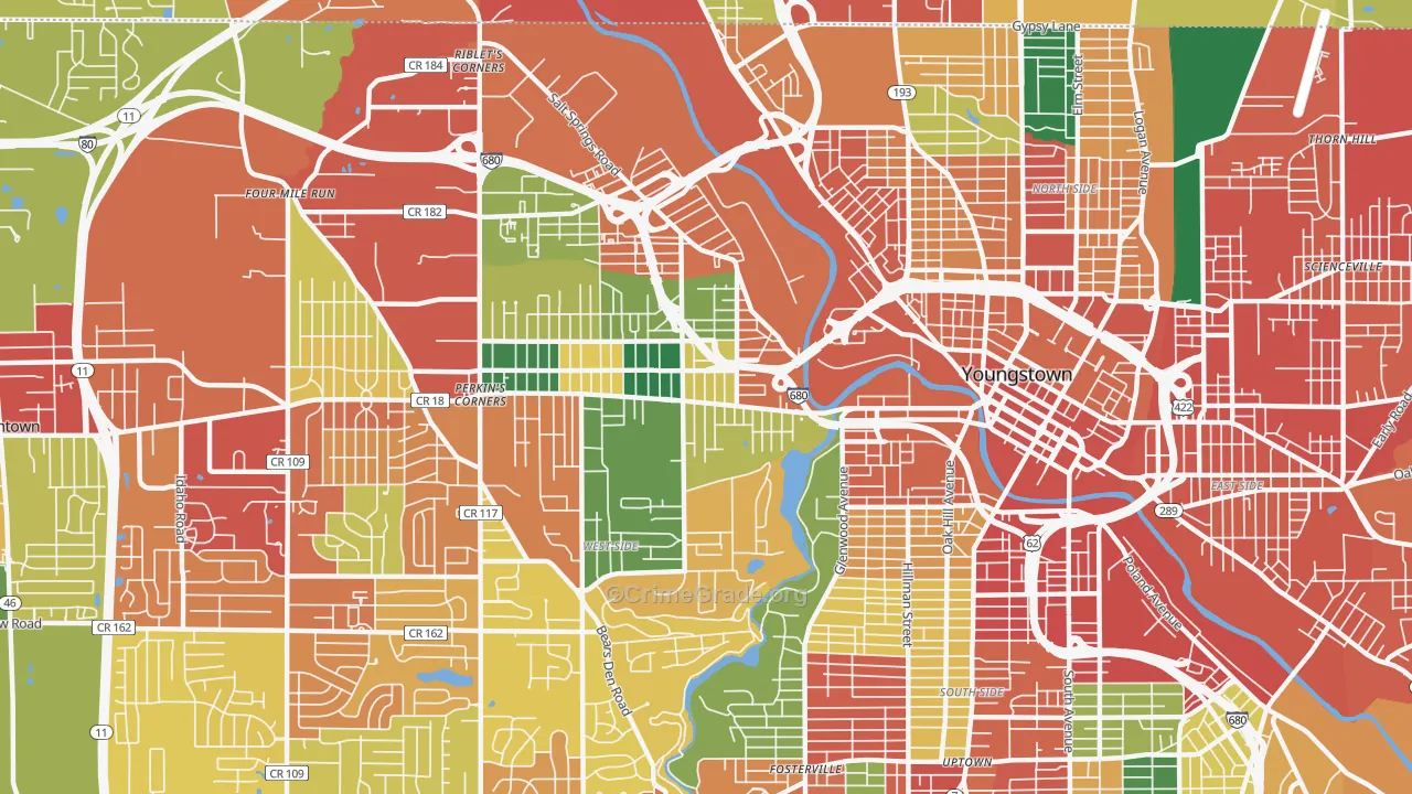 Arlington, Youngstown, OH Map of Theft Rates