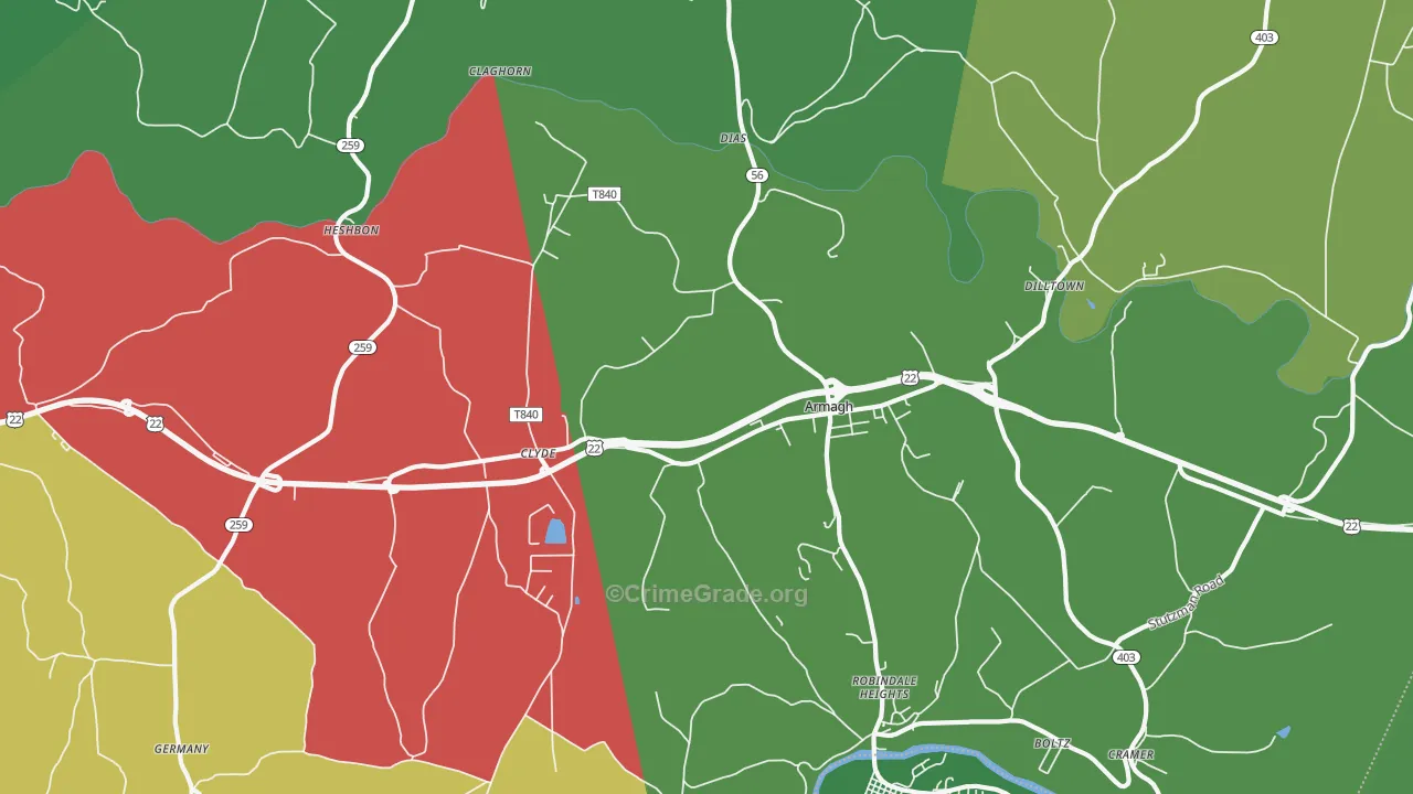 Armagh, PA Map of Theft Rates