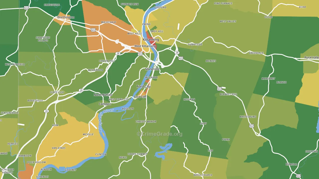 Armstrong County, PA Map of Theft Rates