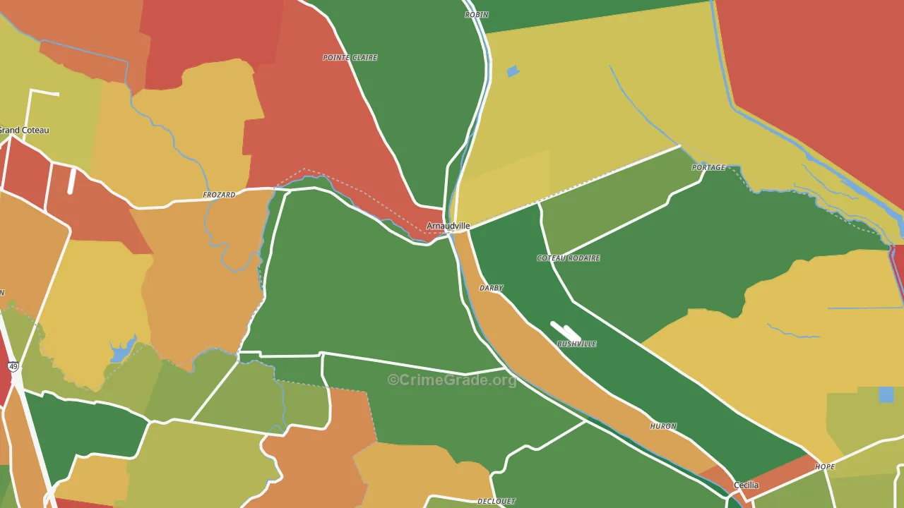Arnaudville, LA Map of Theft Rates