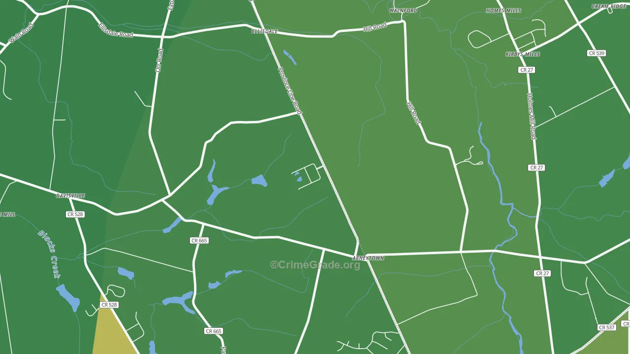 Arneytown, NJ Map of Theft Rates