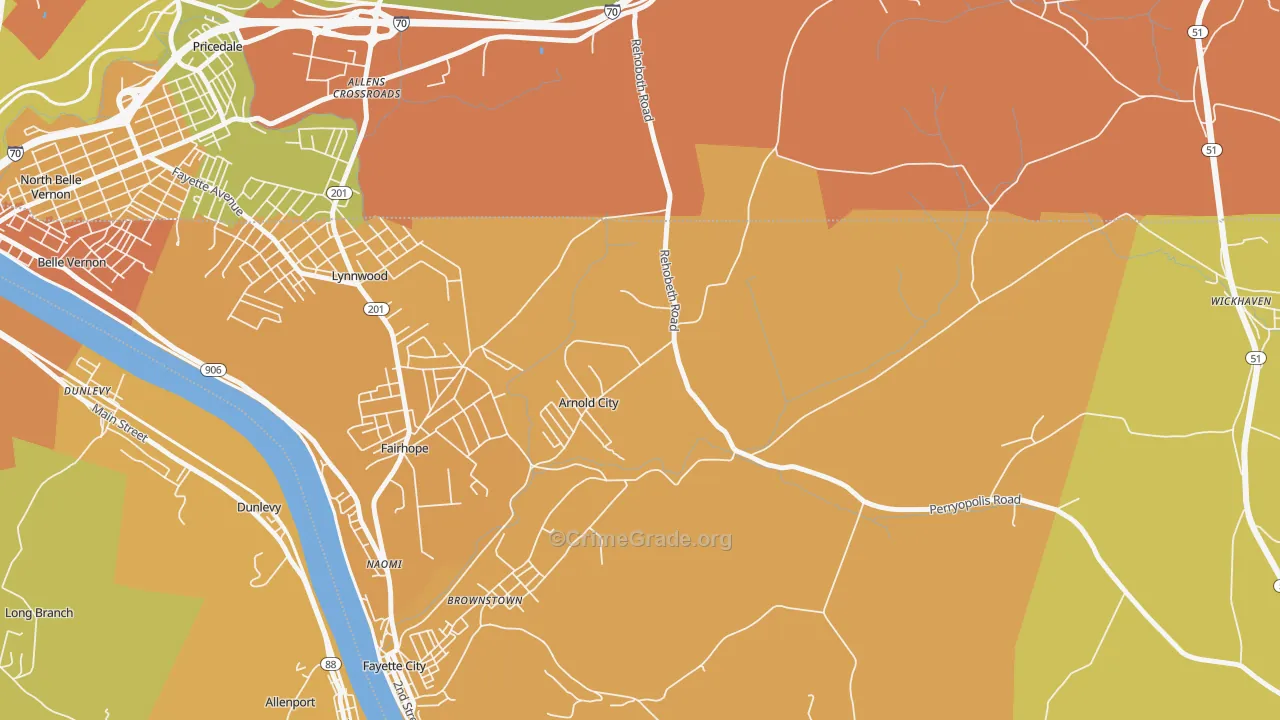 Arnold City, PA Map of Theft Rates