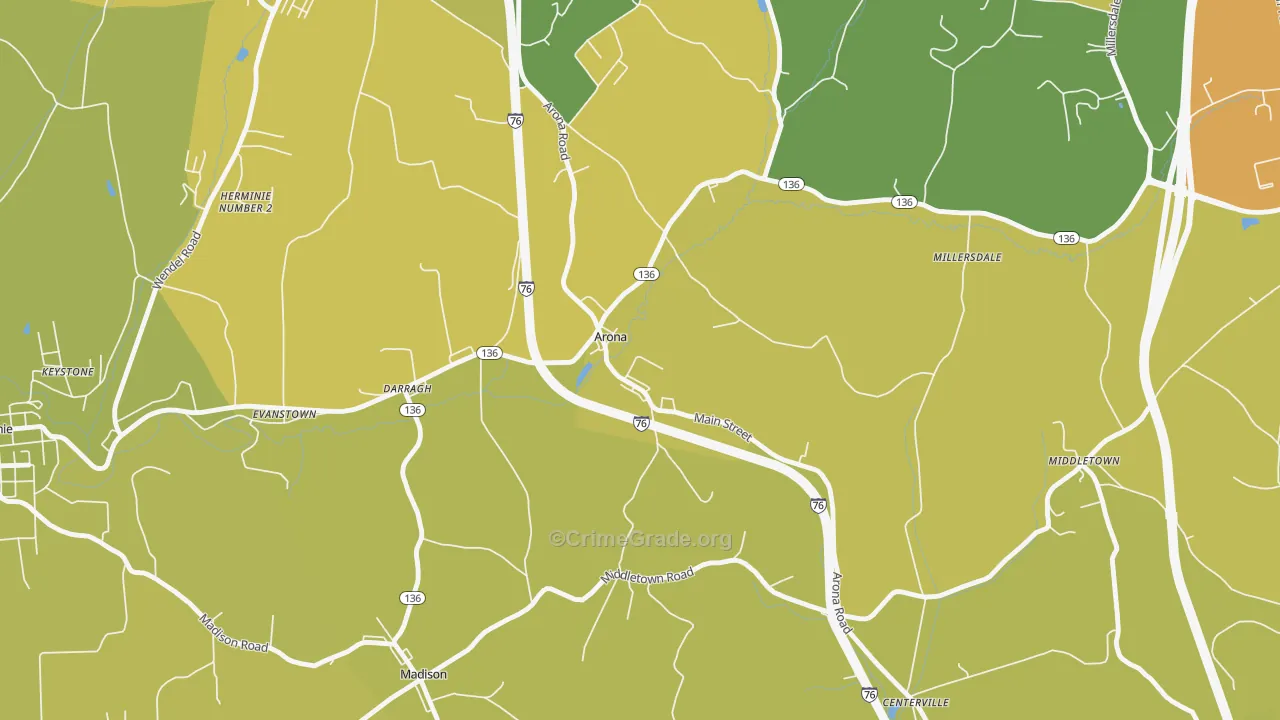 Arona, PA Map of Theft Rates