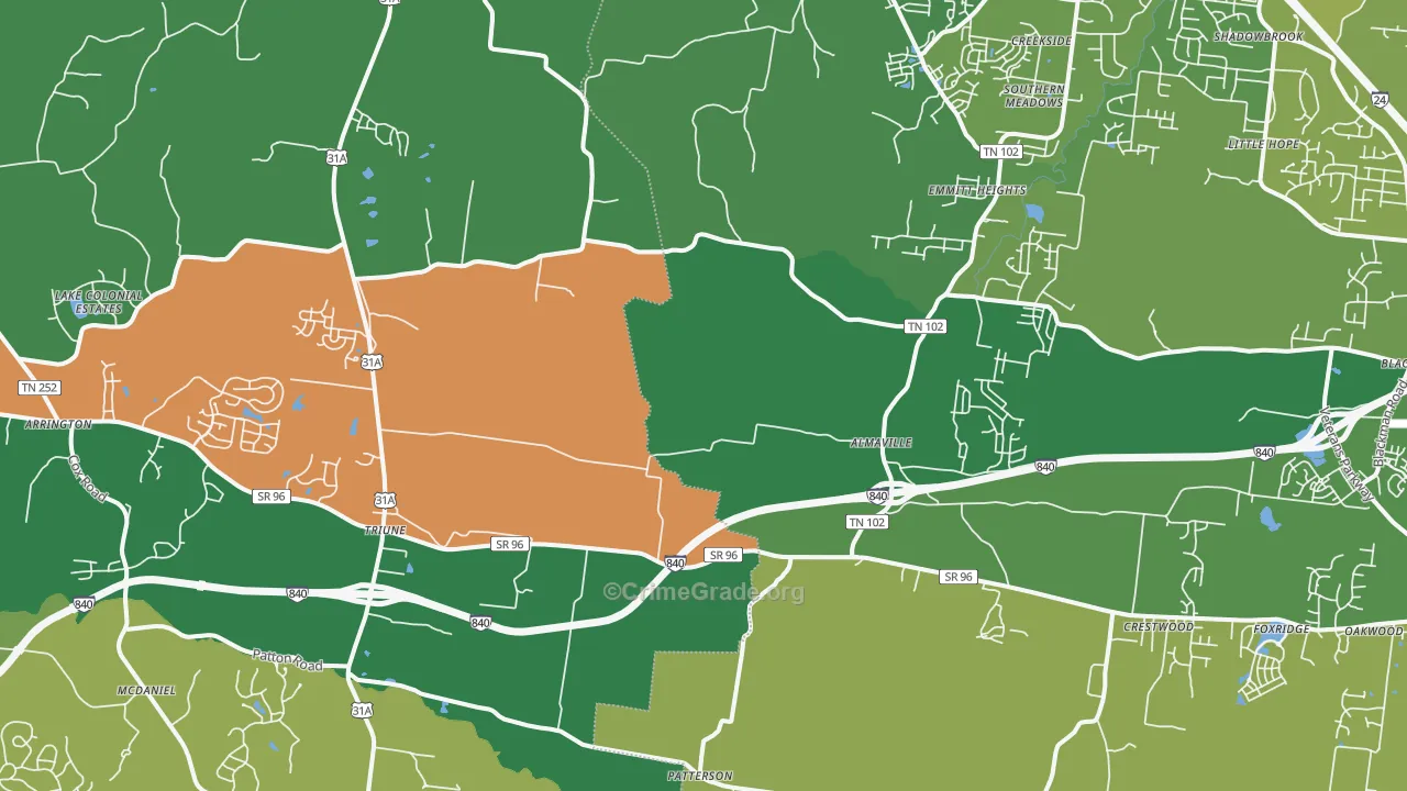 Arrington, TN Map of Theft Rates