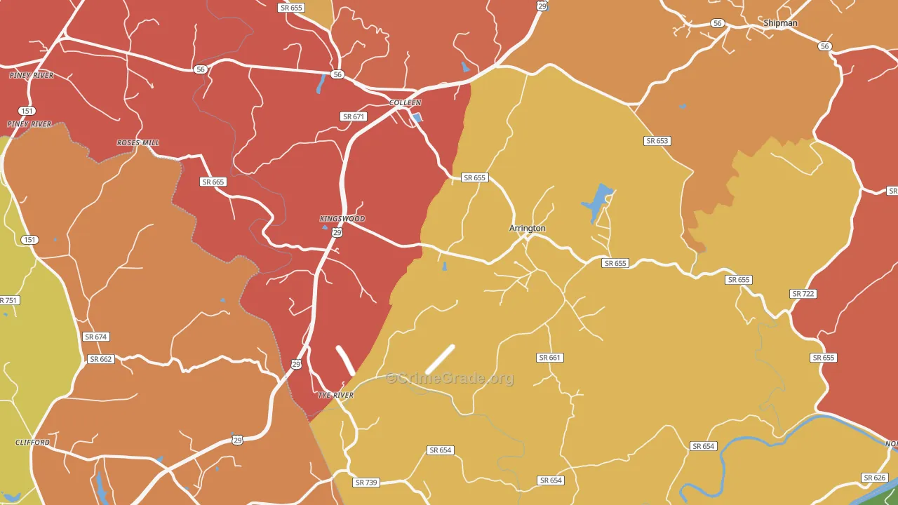 Arrington, VA Map of Theft Rates