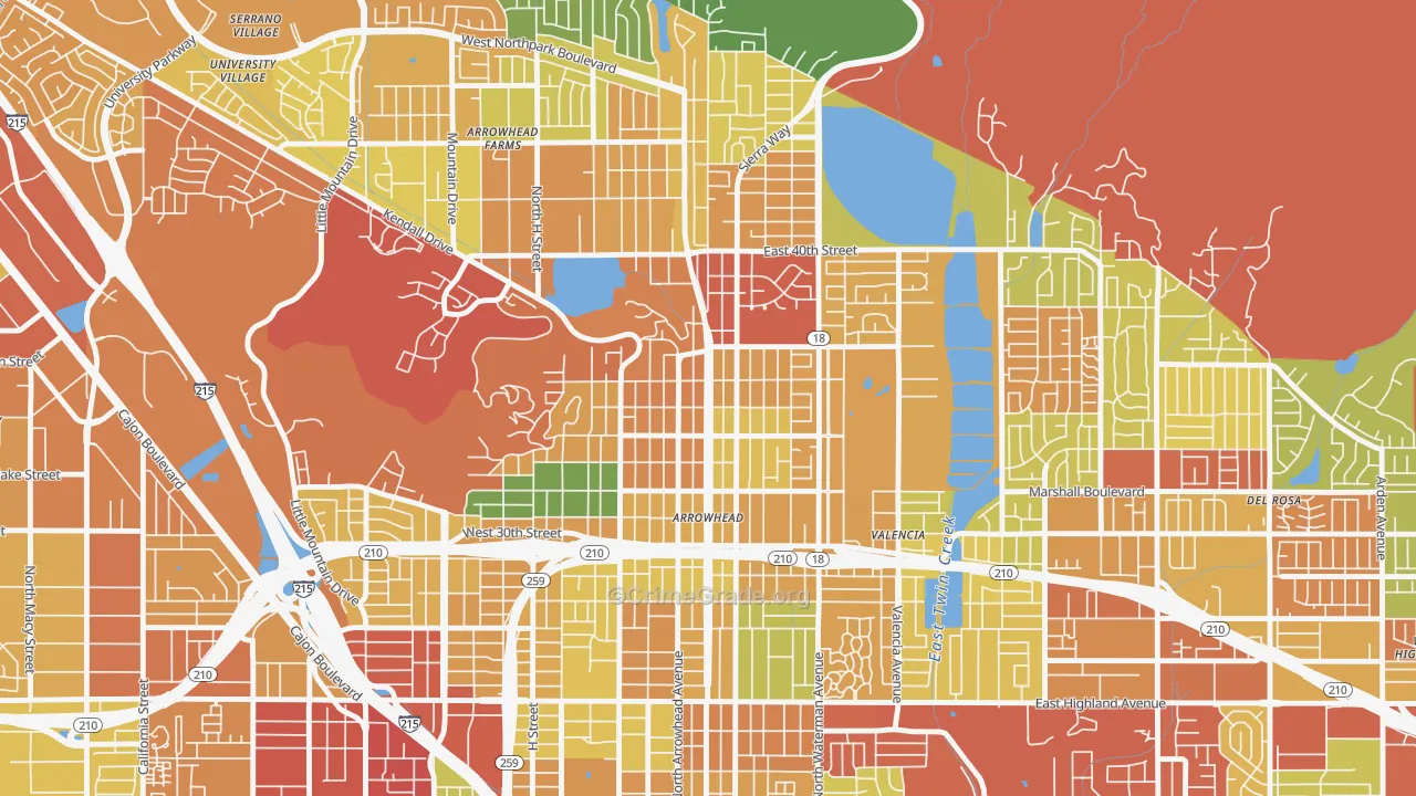 Arrowhead, San Bernardino, CA Map of Theft Rates