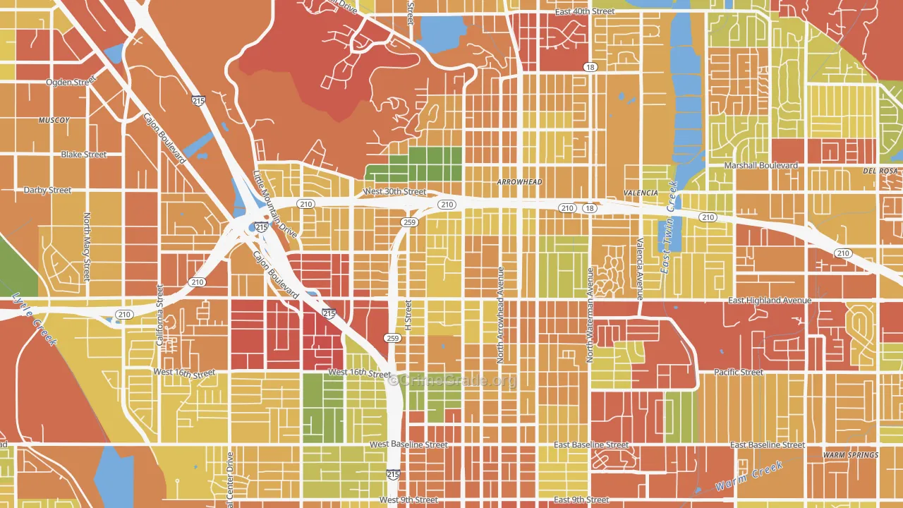Arrowview, San Bernardino, CA Map of Theft Rates