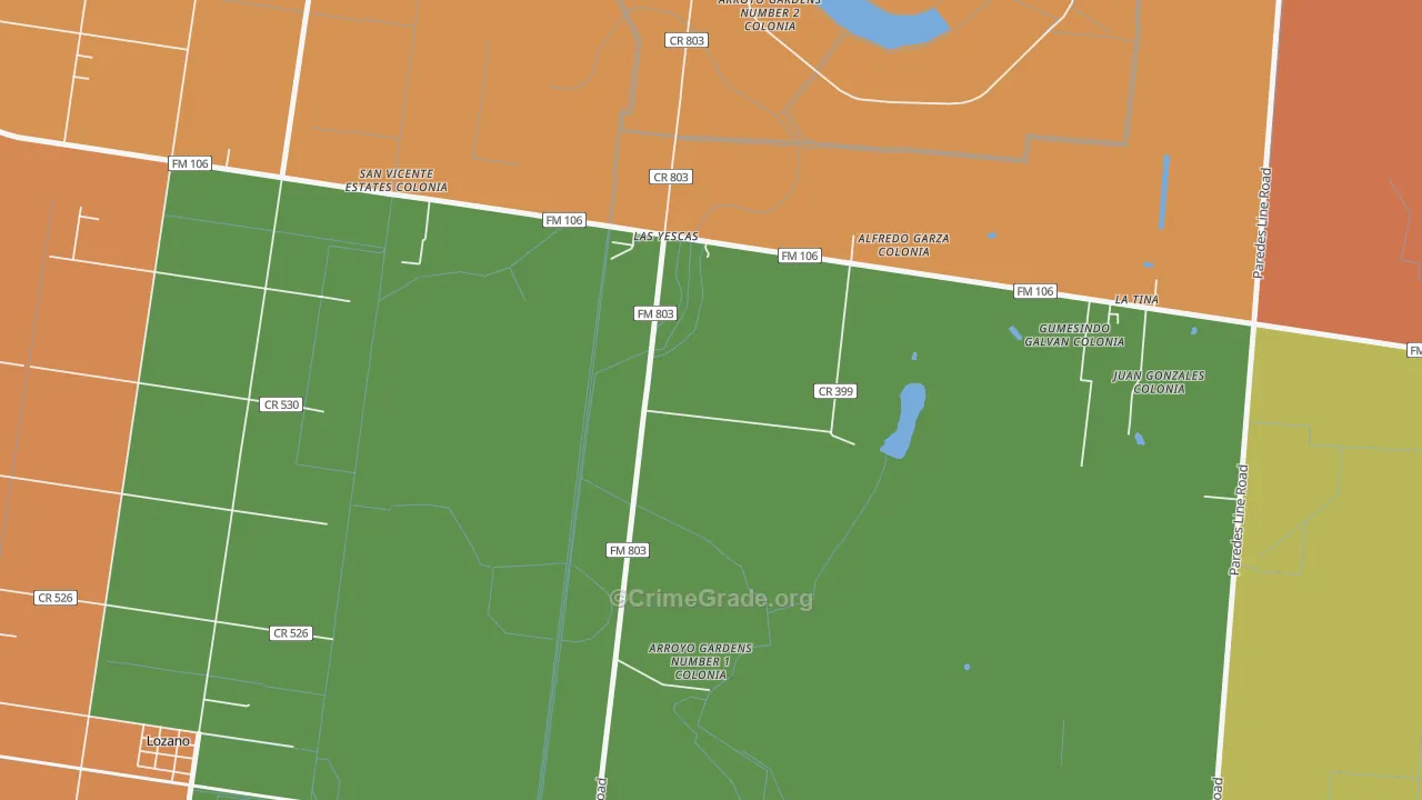 Arroyo Gardens, TX Map of Theft Rates