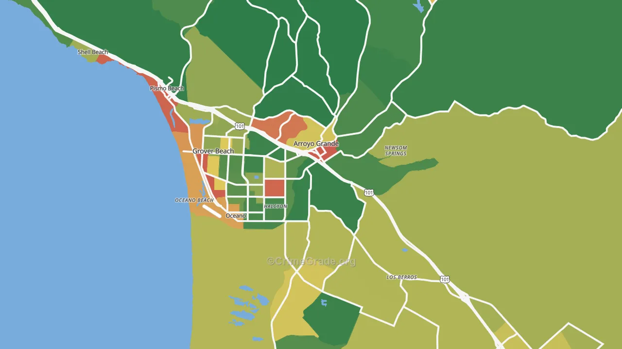 Arroyo Grande, CA Map of Theft Rates
