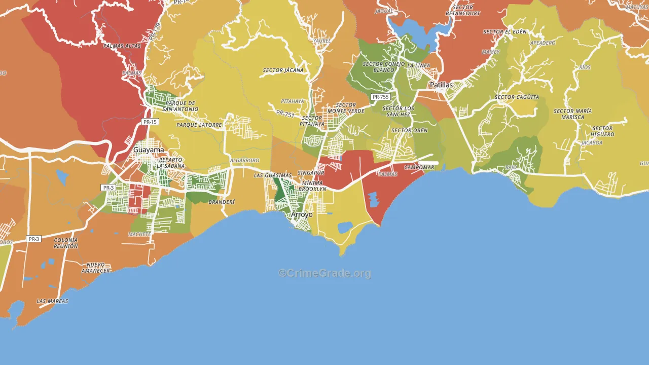 Arroyo, PR Map of Theft Rates