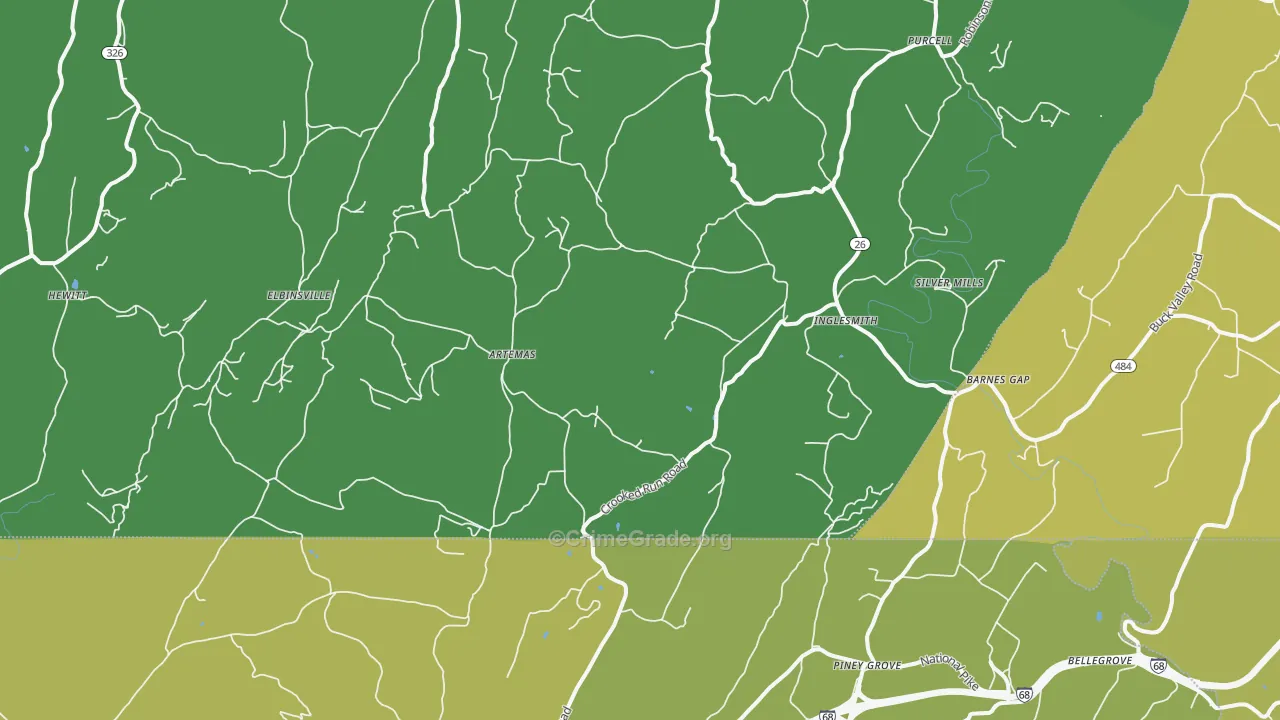 Artemas, PA Map of Theft Rates
