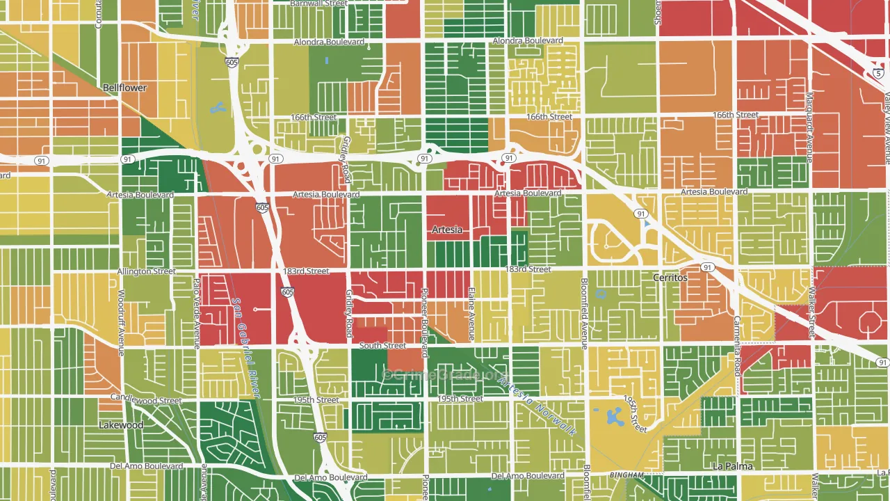 Artesia, CA Map of Theft Rates