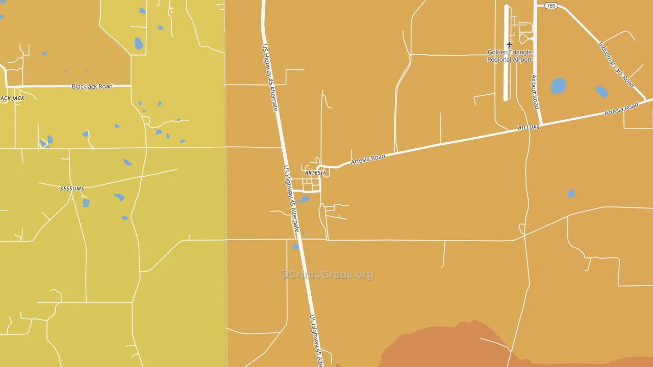 Artesia, MS Map of Theft Rates