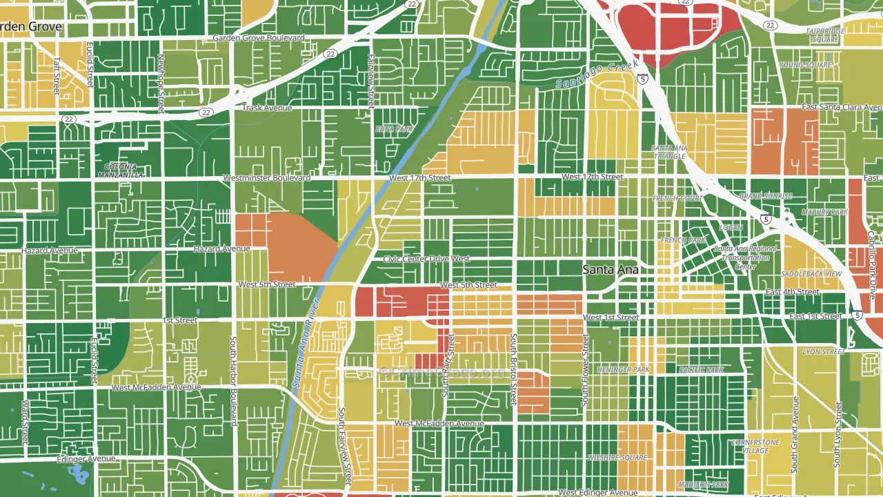 Artesia Pilar, Santa Ana, CA Map of Theft Rates