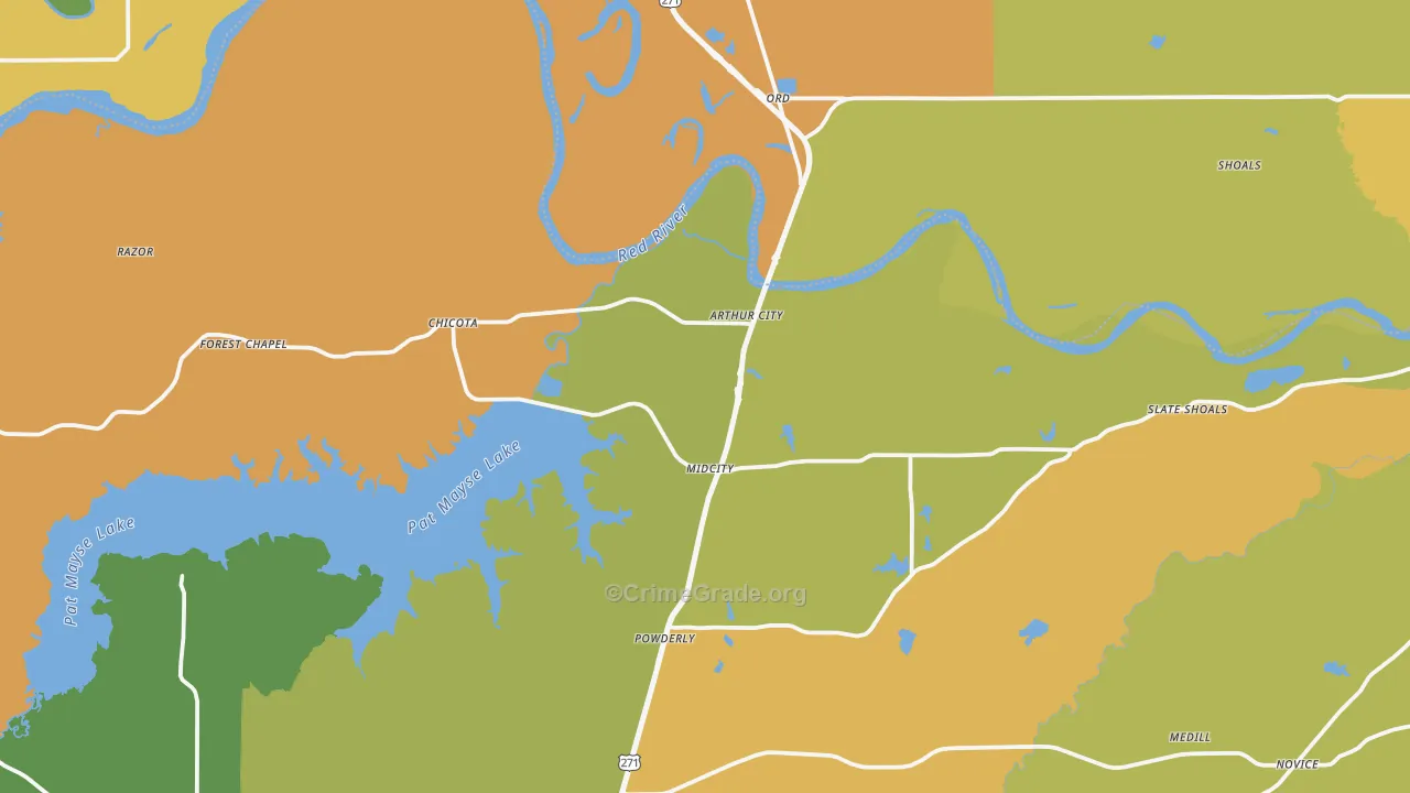 Arthur City, TX Map of Theft Rates
