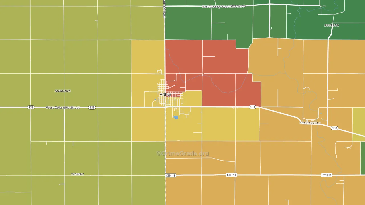 Arthur, IL Map of Theft Rates