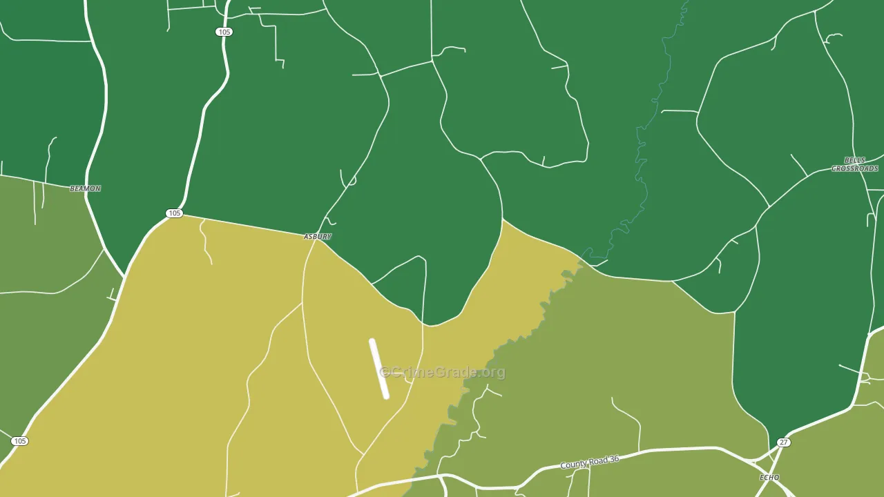 Asbury, AL Map of Theft Rates