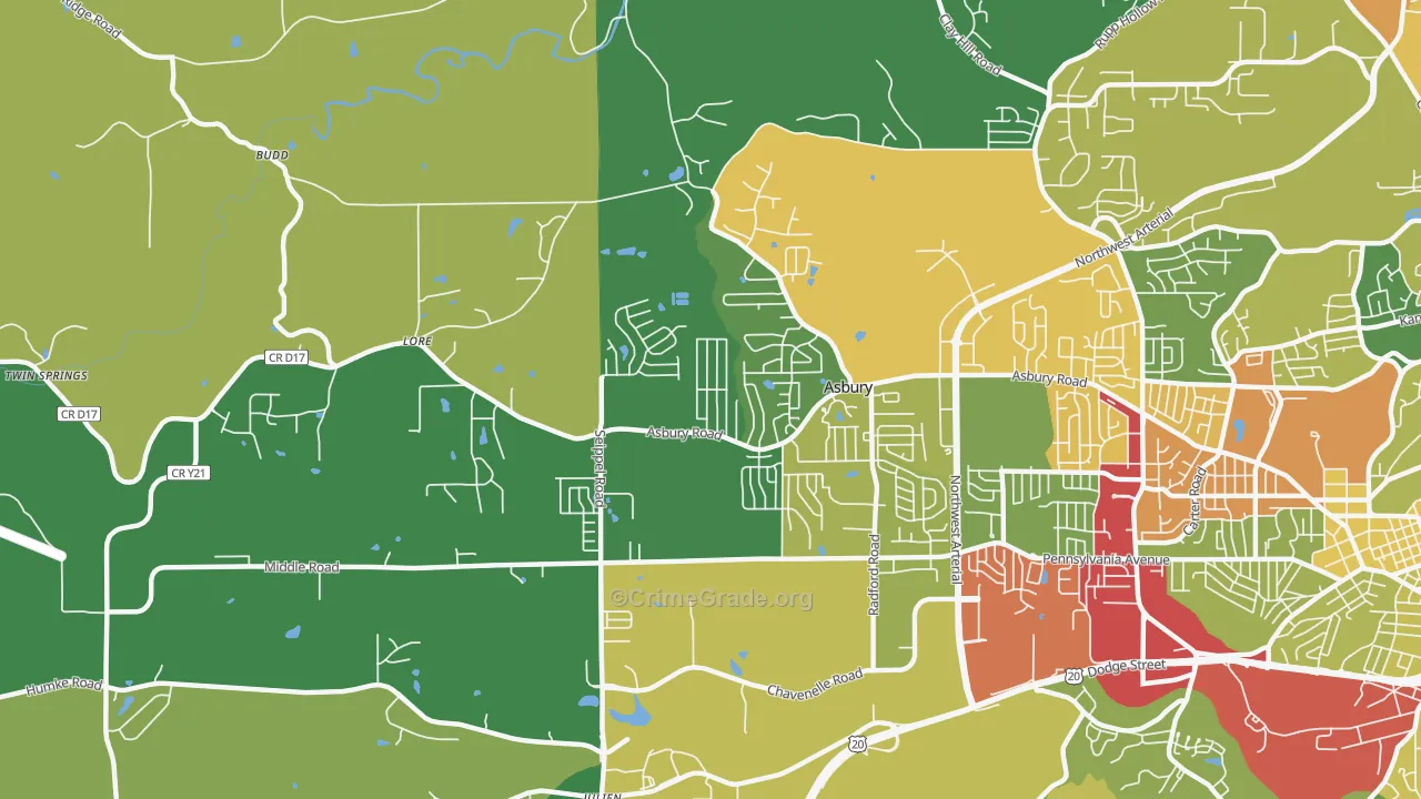 Asbury, IA Map of Theft Rates